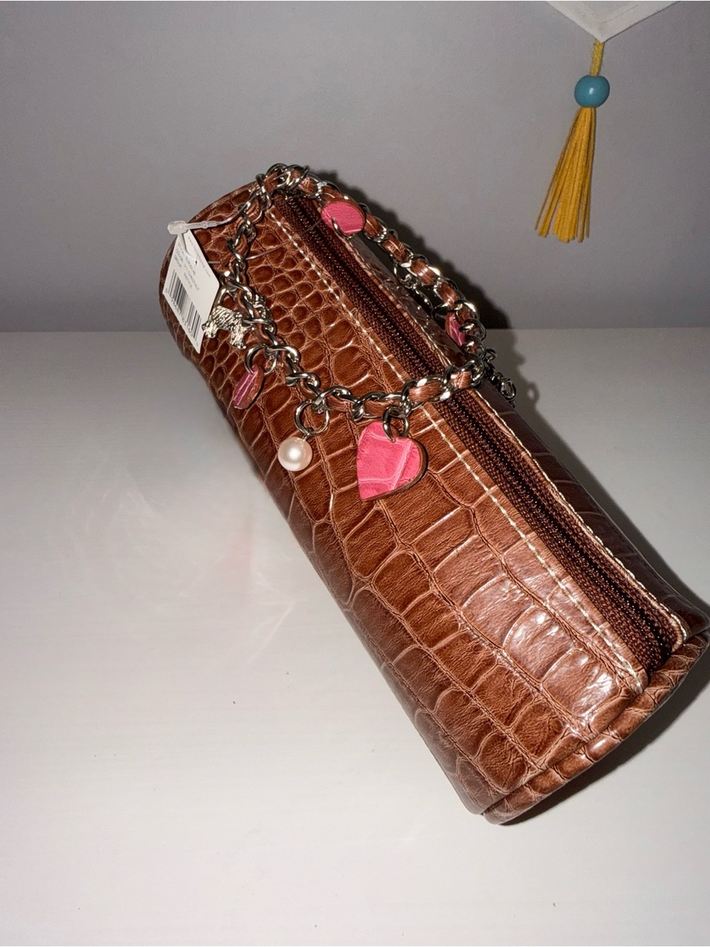 Liz Claiborne Vintage NWT Brown Croc Cosmetic Pouch Barrel Wristlet